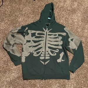 Men's Skeleton Graphic Hoodie - Green and Bleach design